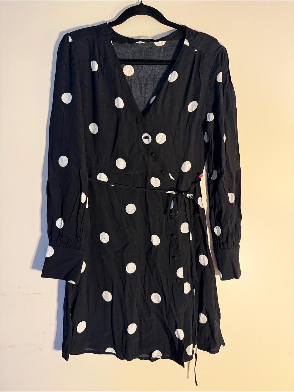 Mango Black Wrap Dress with White Polka Dots